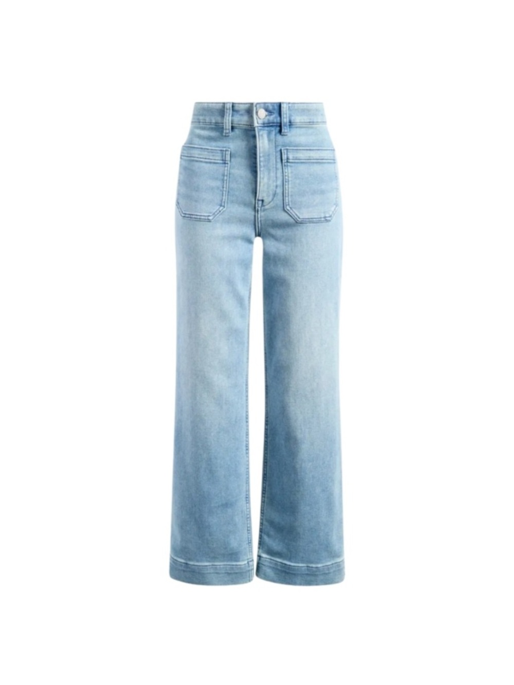Faherty Jersey Stretch Light Wash High-Rise Patch Pocket Wide-Leg Women’s Jean - Picture 4 of 6